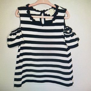 Kate Spade Shirt Black and White Striped Cold Shoulder Top